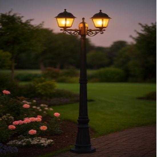 Stalp De Gradina Tip Felinar Negru 2xE27 220CM STALP ORNAMENTAL GARDEN POLE