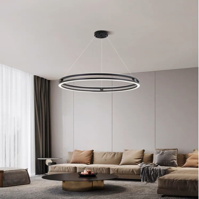 Lustra LED Maxi Ring Neagra Suspendata Echivalent 800W Telecomanda NEAGRA / SUSPENDATE / 60CM Lighting Fixtures