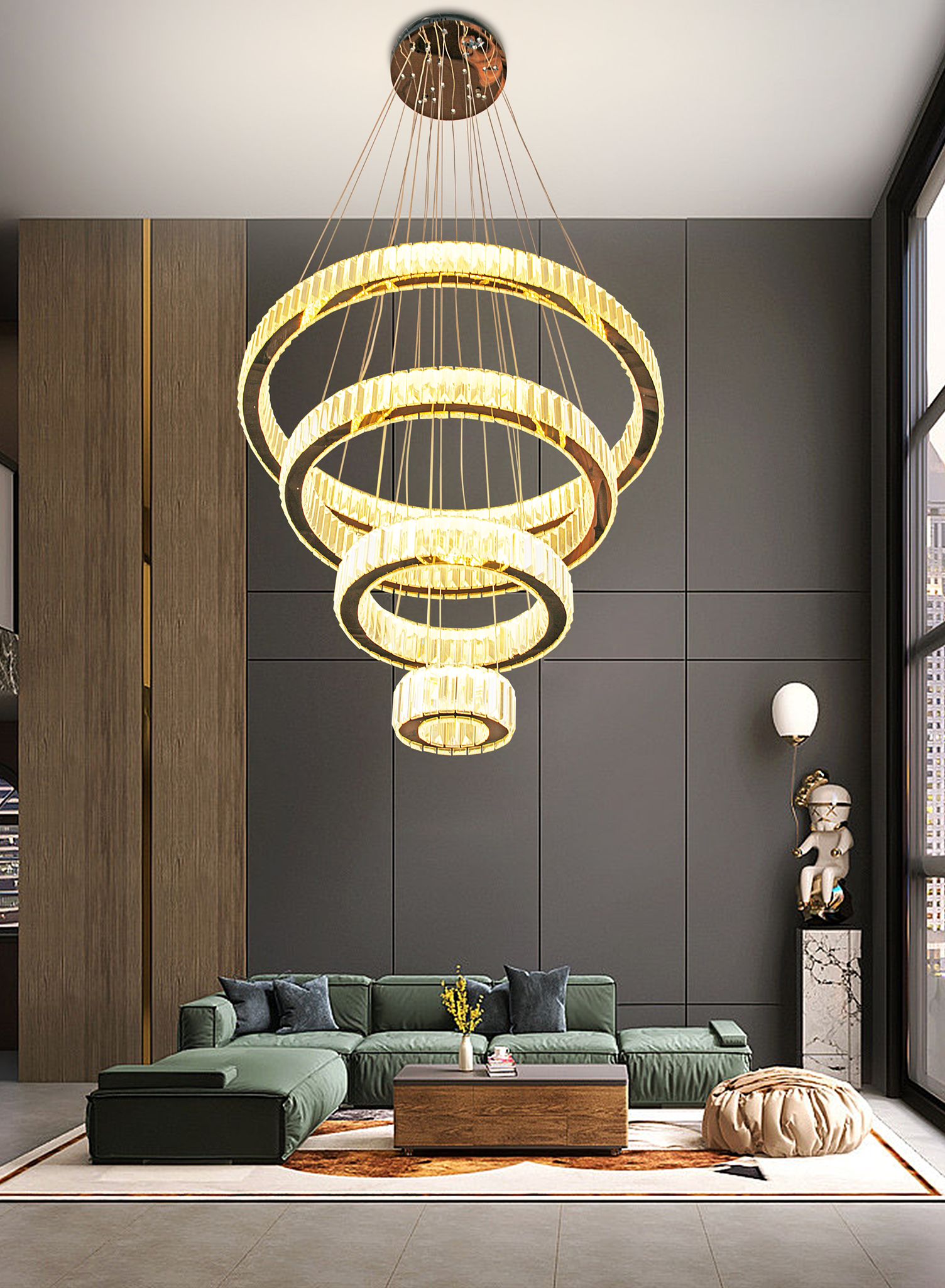 Candelabru Led 140W Cristal Royal Gold 4 Segmente Telecomanda Chandeliers Crystal