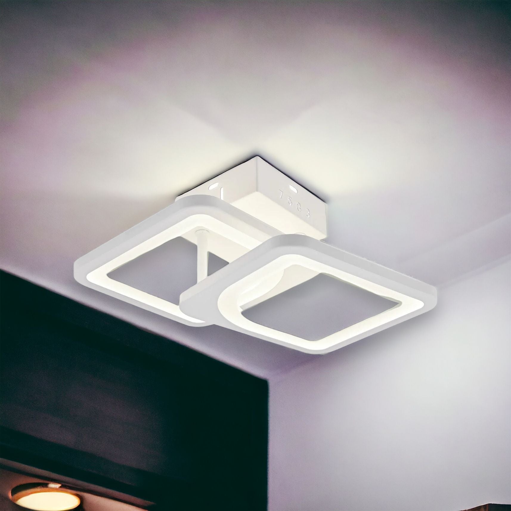 Lustra Led 1 + 1 Square Design Alb Echivalent 300W Telecomanda Lighting Fixtures