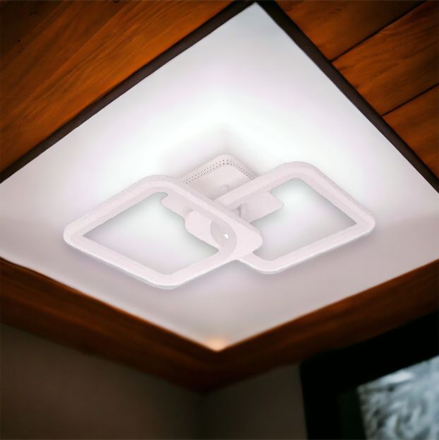 Lustra LED 1+1 Square Design Alb Echivalent 300W Telecomanda