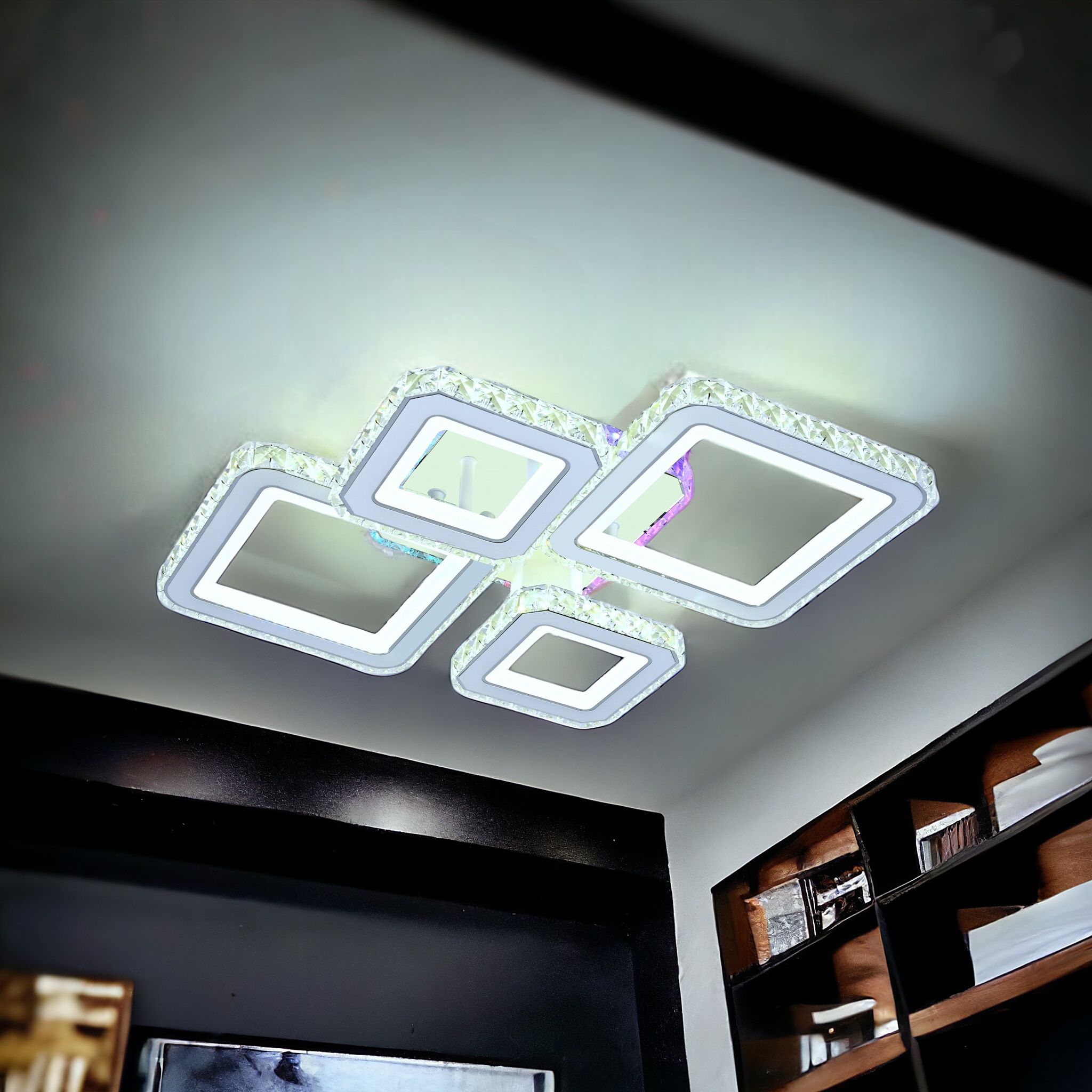Lustra Led 2 + 2 Diamond Rgb Alb Cristal Echivalent 400W Lighting Fixtures