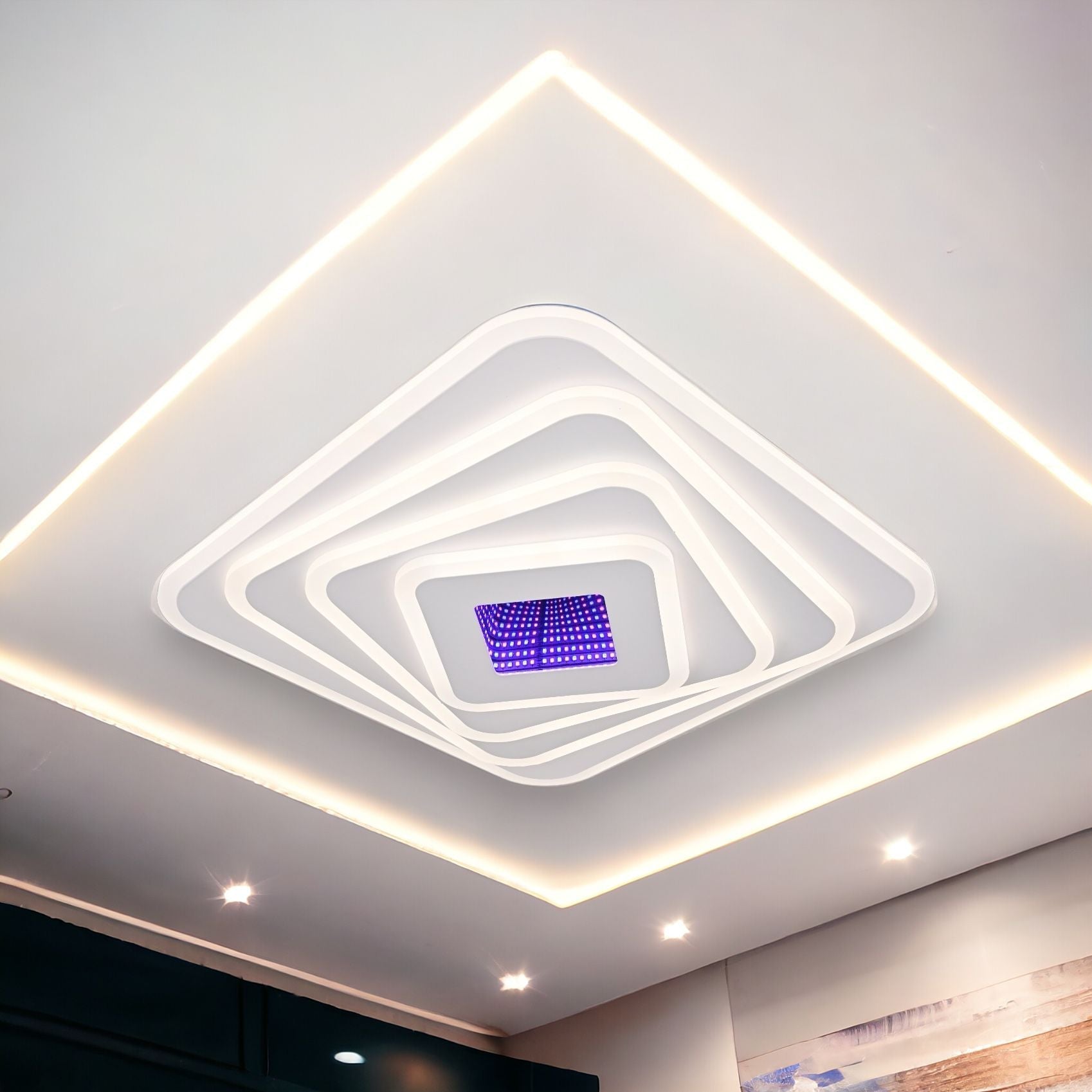 Lustra Led 174W Levels 3D Rgb Square Telecomanda Lighting Fixtures