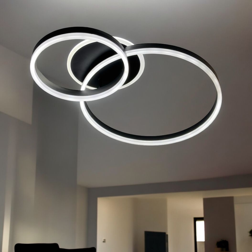 Lustra Led Beauty Black 2 Big Circle Echivalent 600W Telecomanda Lighting Fixtures