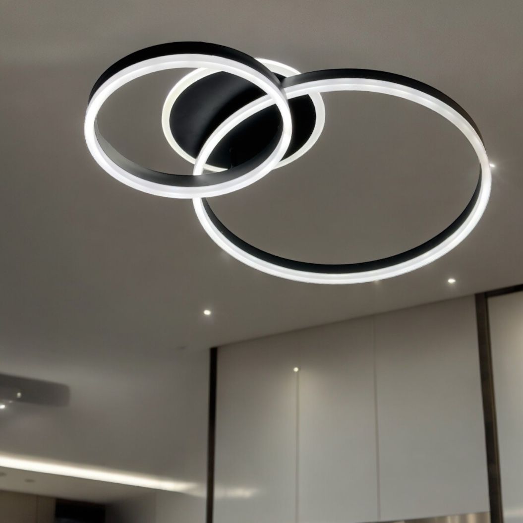 Lustra Led Beauty Black 2 Big Circle Echivalent 600W Telecomanda Lighting Fixtures
