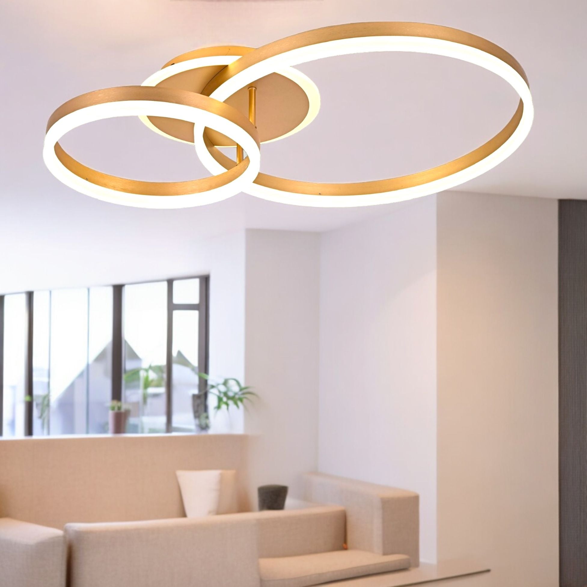 Lustra Led Beauty Gold 2 Big Circle Echivalent 600W Telecomanda Lighting Fixtures