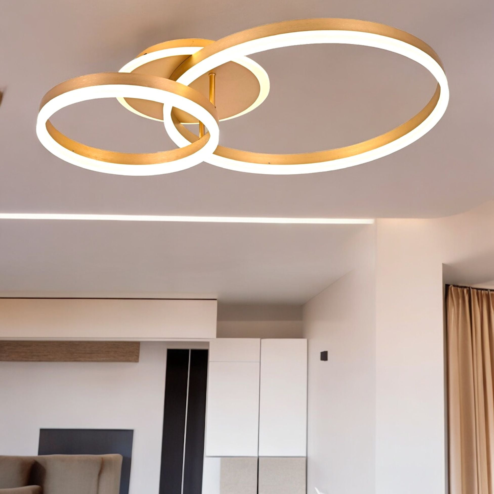 Lustra Led Beauty Gold 2 Big Circle Echivalent 600W Telecomanda Lighting Fixtures