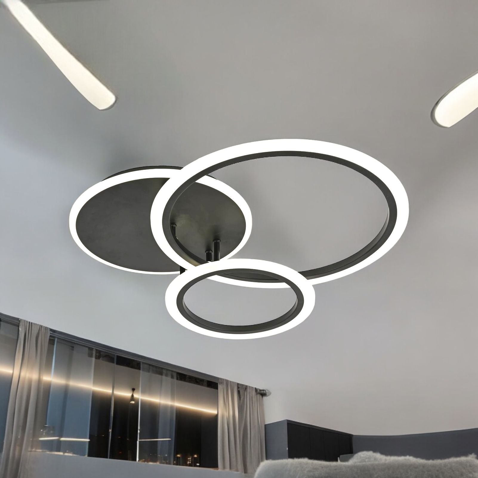Lustra Led Two Black Circle Design Telecomanda Echivalent 400W Lighting Fixtures