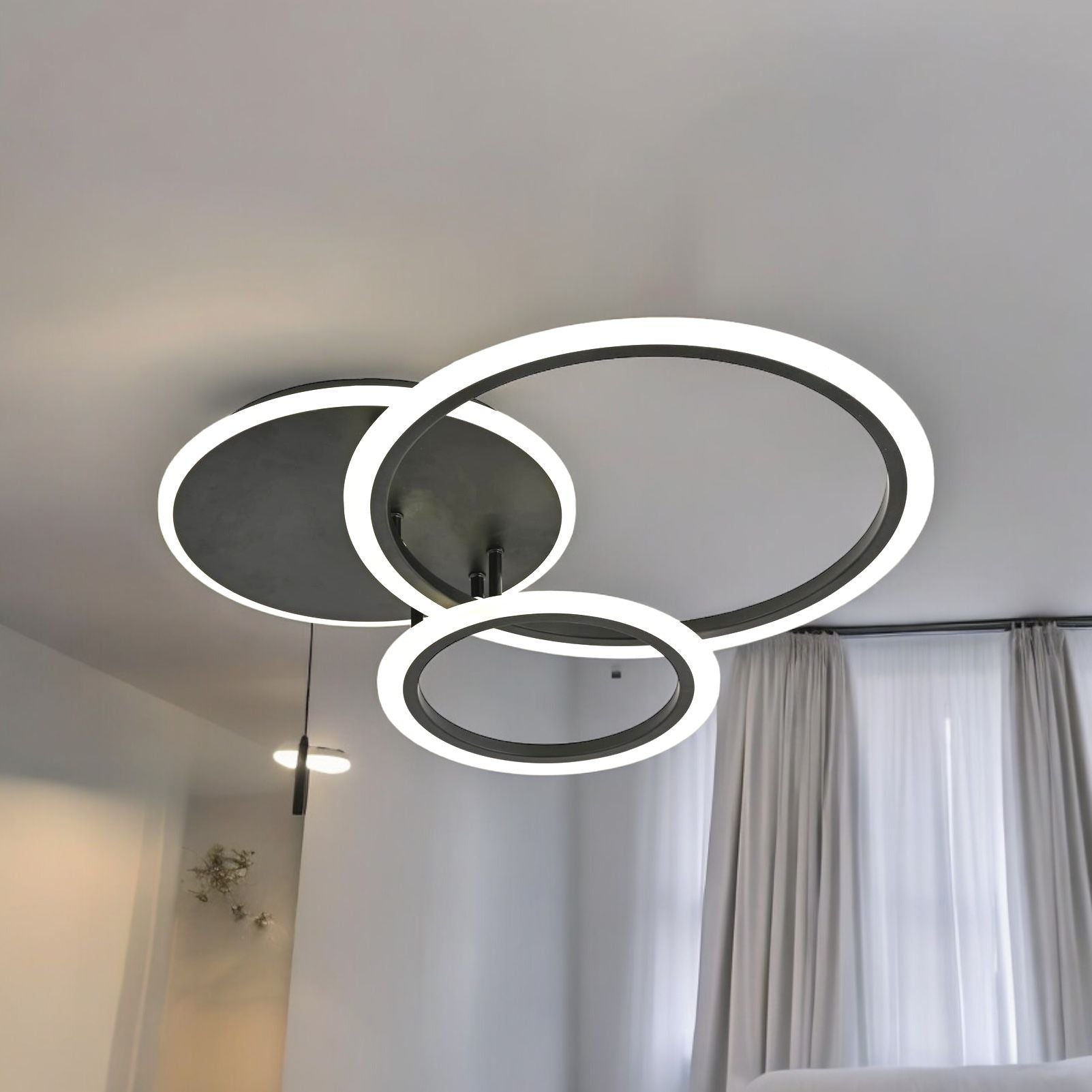 Lustra Led Two Black Circle Design Telecomanda Echivalent 400W Lighting Fixtures