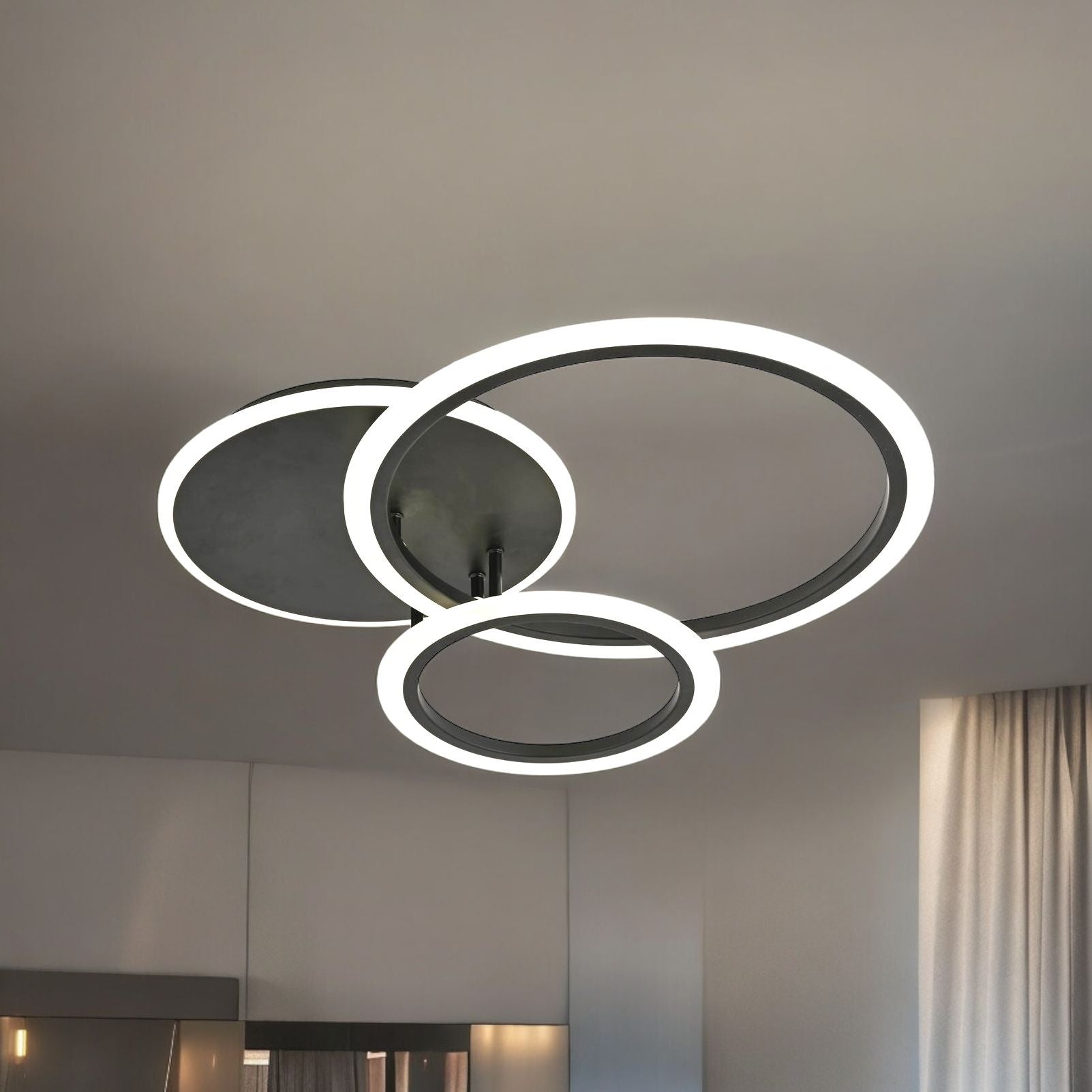 Lustra Led Two Black Circle Design Telecomanda Echivalent 400W Lighting Fixtures