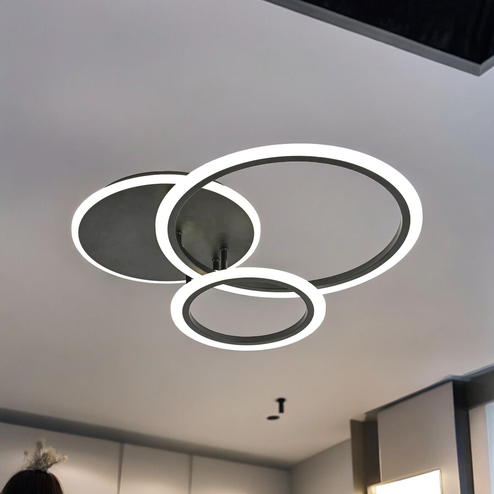 Lustra Led Two Black Circle Design Telecomanda Echivalent 400W Lighting Fixtures