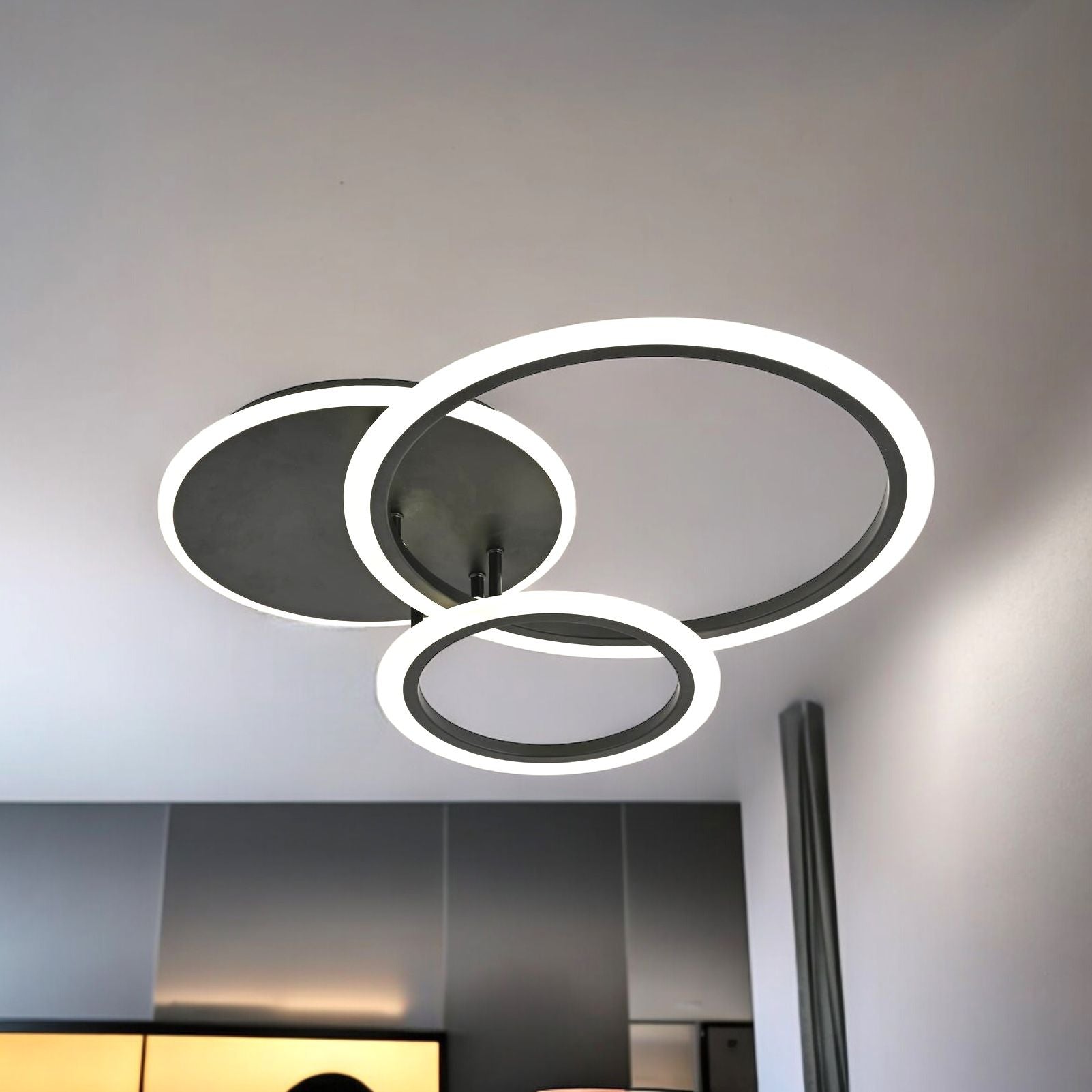 Lustra Led Two Black Circle Design Telecomanda Echivalent 400W Lighting Fixtures