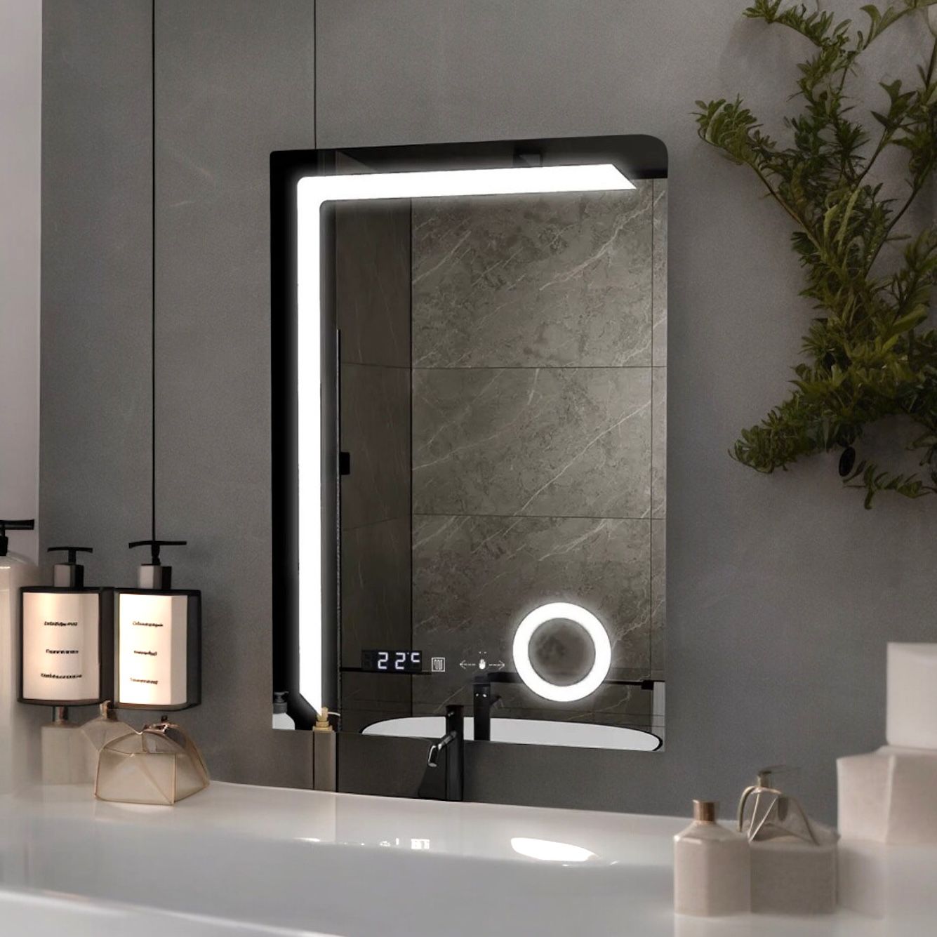 Oglinda Led 60X80Cm Lupa Senzor 3 Lumini Dezaburire Si Ceas W07 Mirror