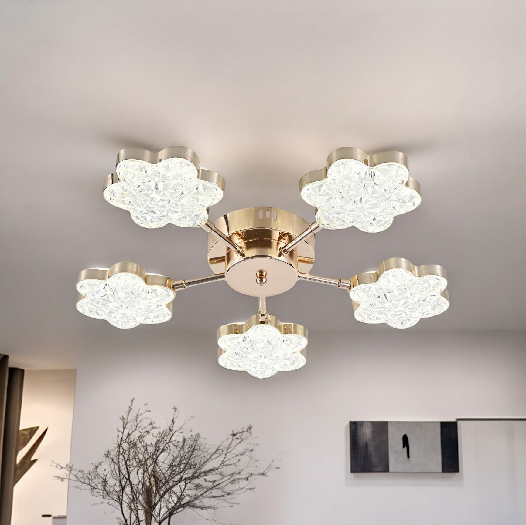 Lustra Led Golden Flowers Echivalent 400W Lighting Fixtures