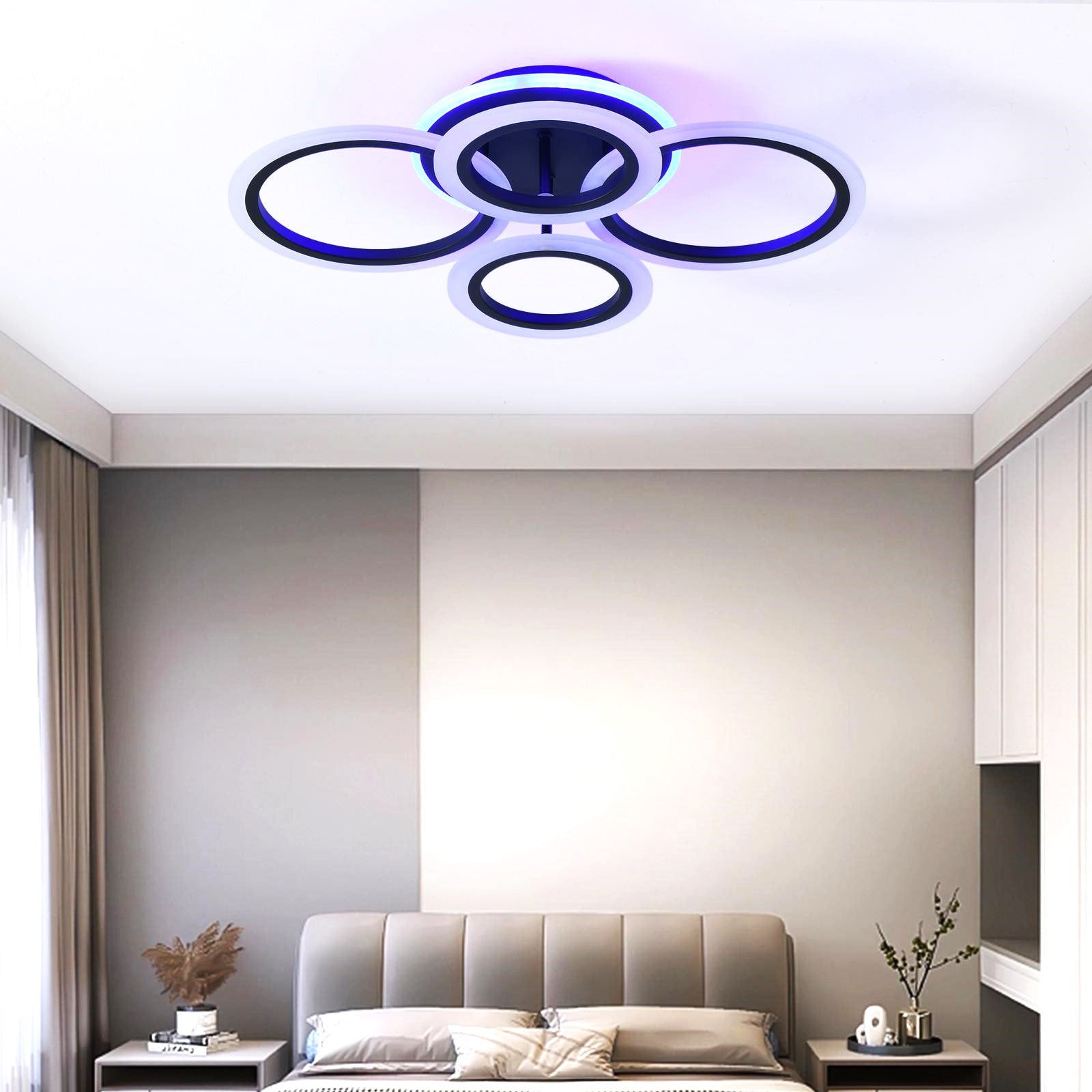 Lustra Led 4 Circle Rgb Black Echivalent 500W Telecomanda Lighting Fixtures