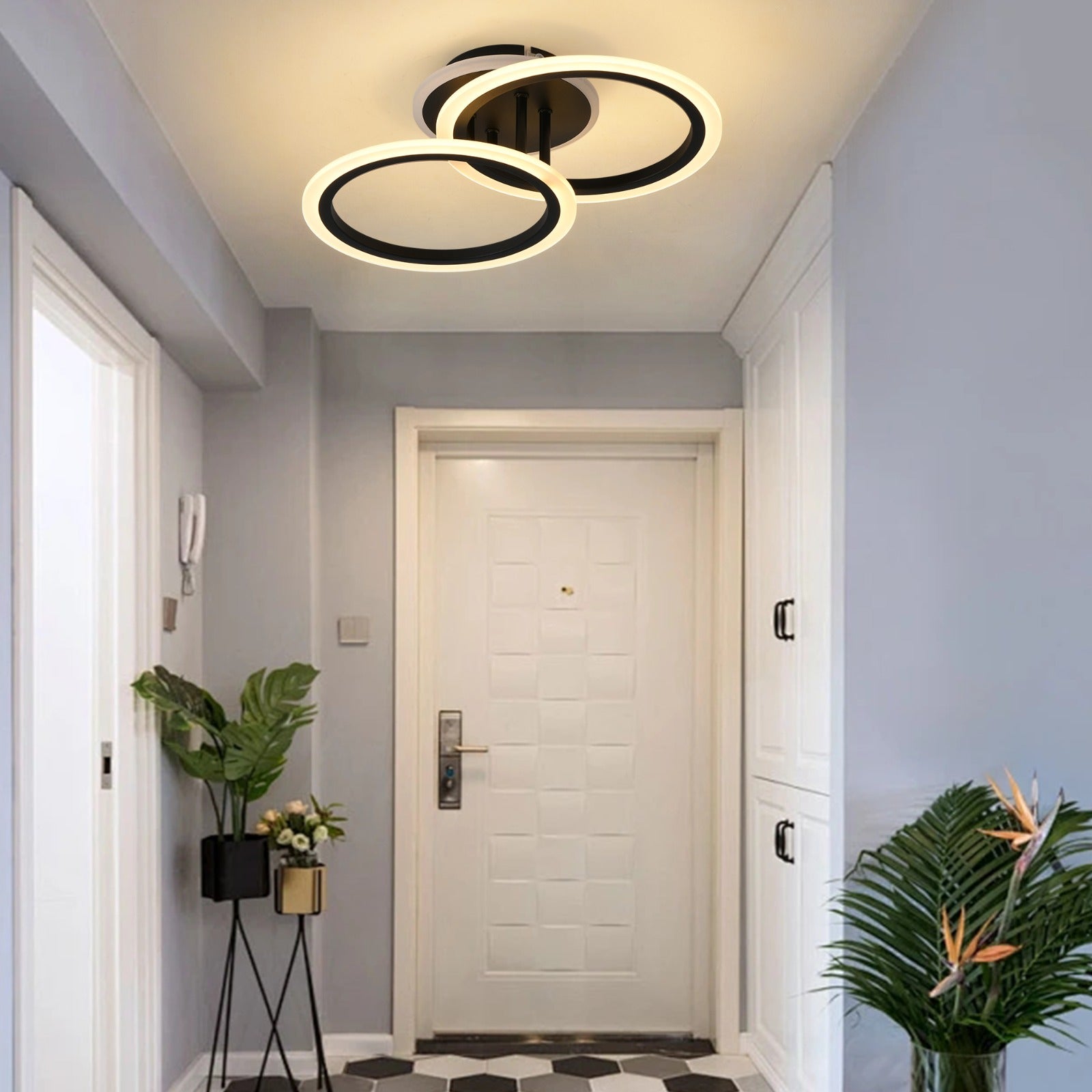 Lustra Led Doua Cercuri Negre Rgb Echivalent 250W Telecomanda Lighting Fixtures