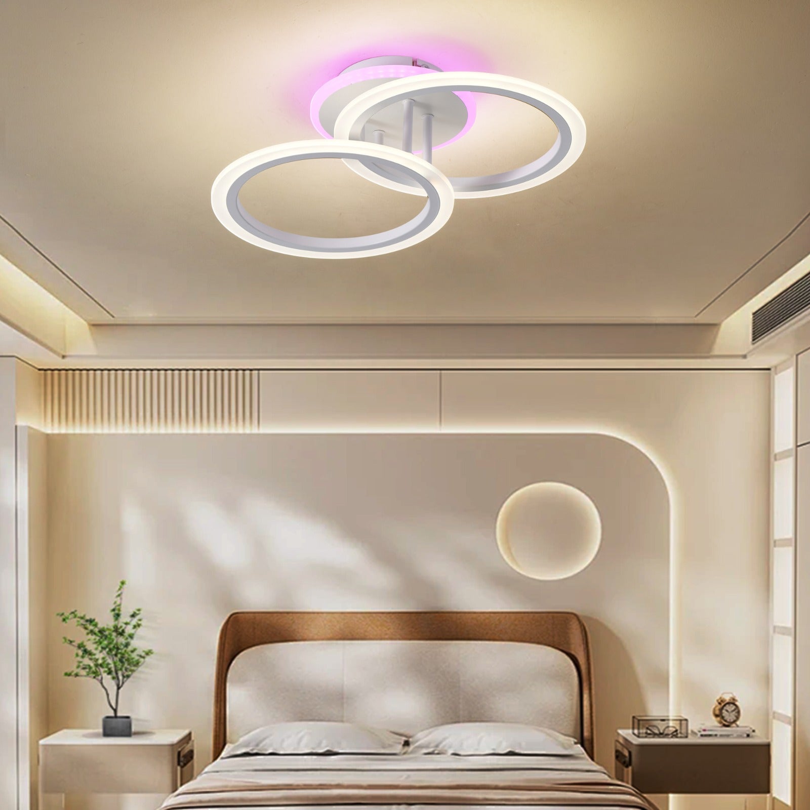 Lustra Led Doua Cercuri Albe Rgb Echivalent 250W Telecomanda Lighting Fixtures