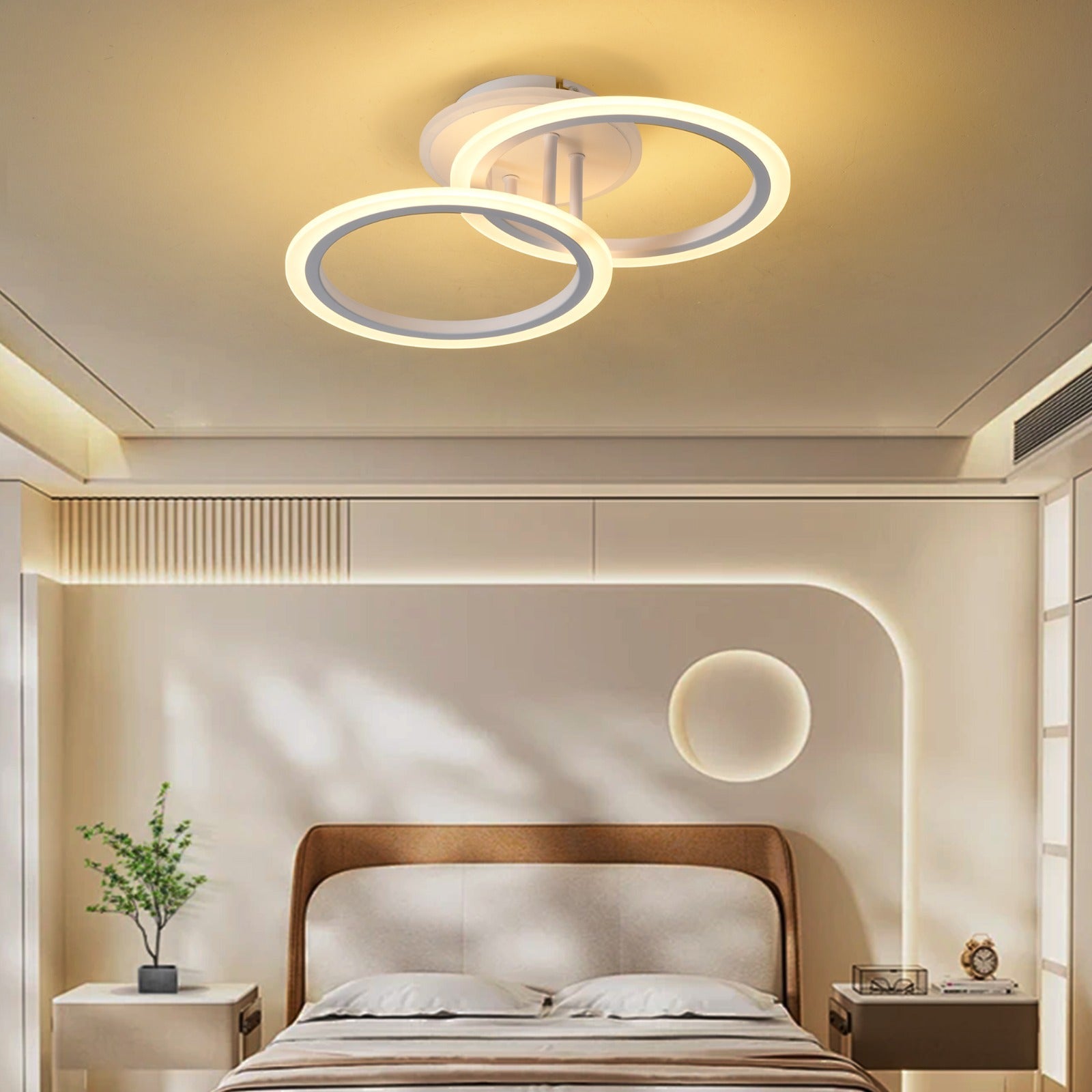 Lustra Led Doua Cercuri Albe Rgb Echivalent 250W Telecomanda Lighting Fixtures