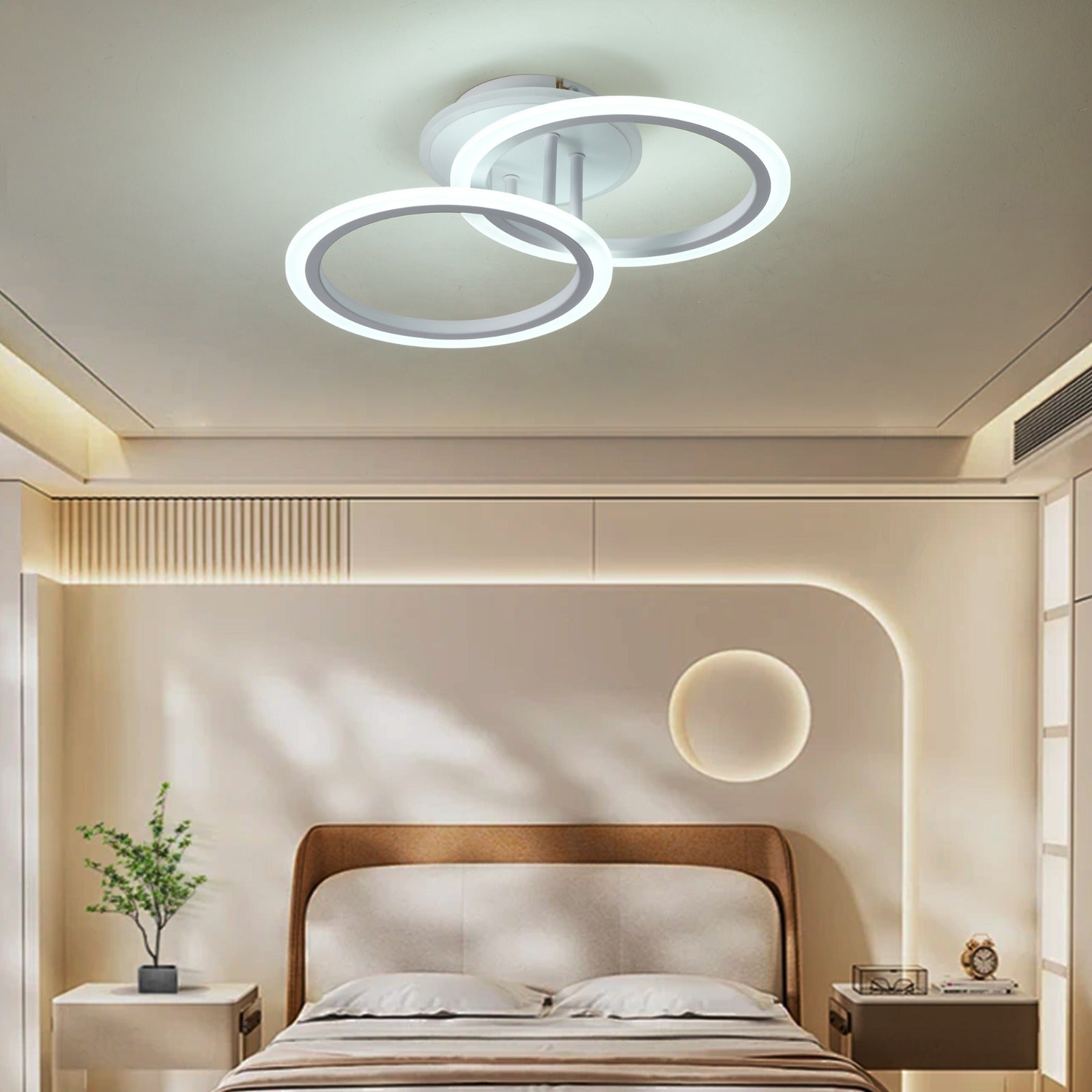 Lustra Led Doua Cercuri Albe Rgb Echivalent 250W Telecomanda Lighting Fixtures