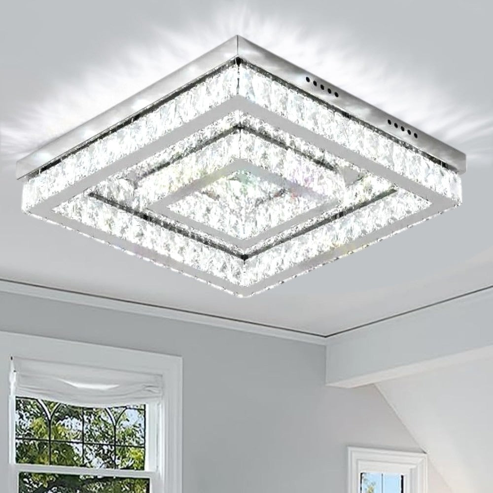 Lustra Led Two Square Cristal Echivalent 500W Telecomanda Chandeliers Crystal