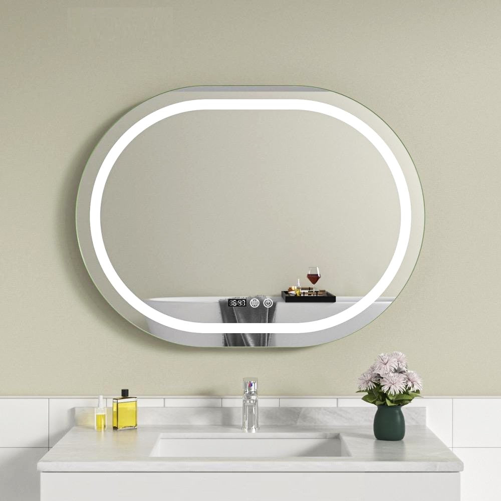 Oglinda LED Ovala 80x60cm Senzor Dezaburire 3 Lumini Temperatura si Ceas W16 FRAMELESS / 80X60CM LED MIRROR