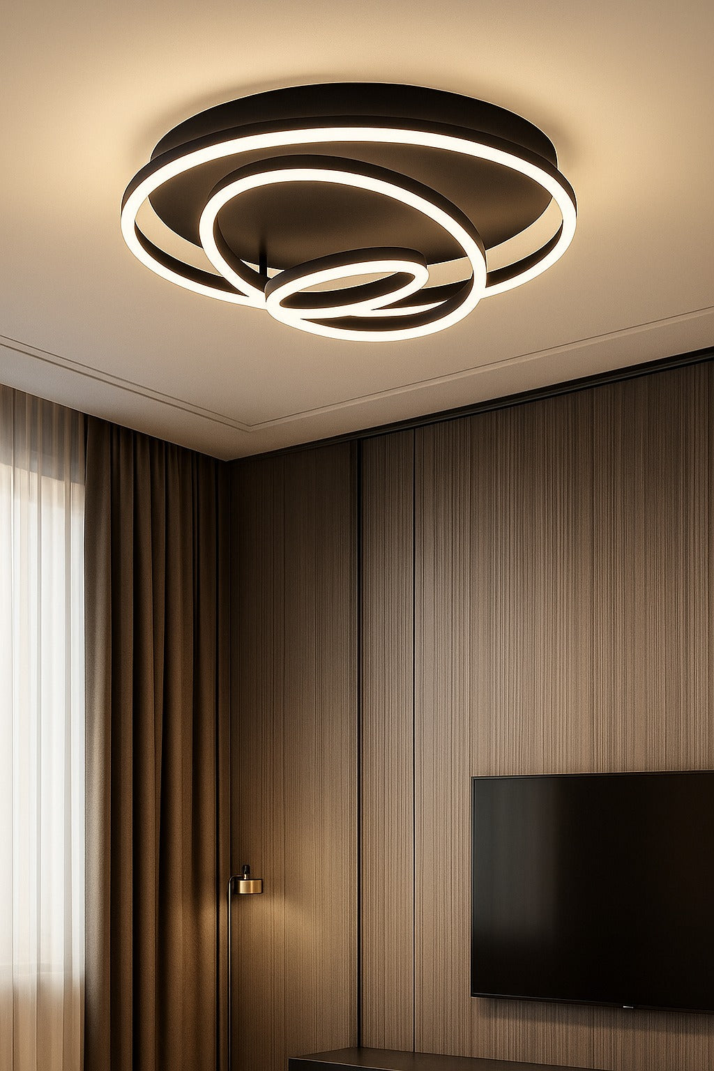 Lustra LED Black 3 Rings Reglabile Echivalent 800W Telecomanda CIRCLE DESIGN / NEAGRA / 60CM CEILING LIGHT