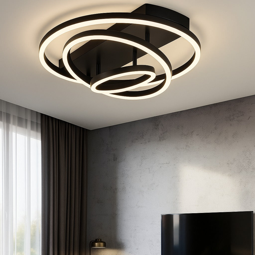 Lustra LED Black 3 Rings Reglabile Echivalent 800W Telecomanda CIRCLE DESIGN / NEAGRA / 60CM CEILING LIGHT