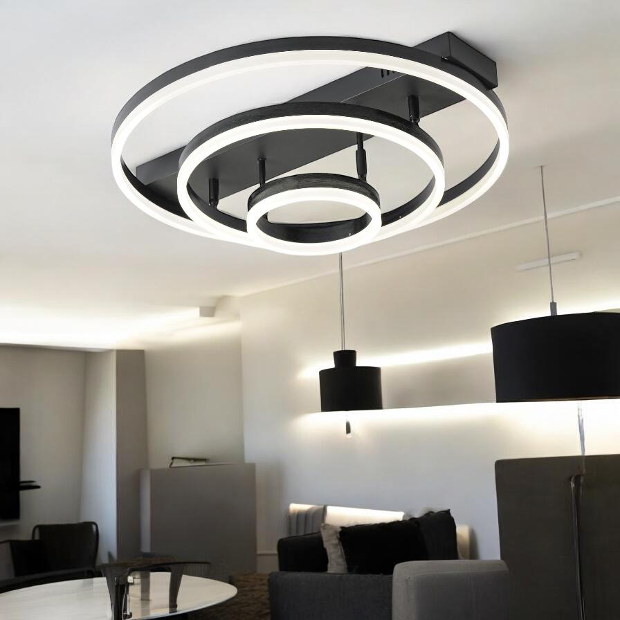 Lustra LED Black 3 Rings Reglabile Echivalent 800W Telecomanda CIRCLE DESIGN / NEAGRA / 60CM CEILING LIGHT