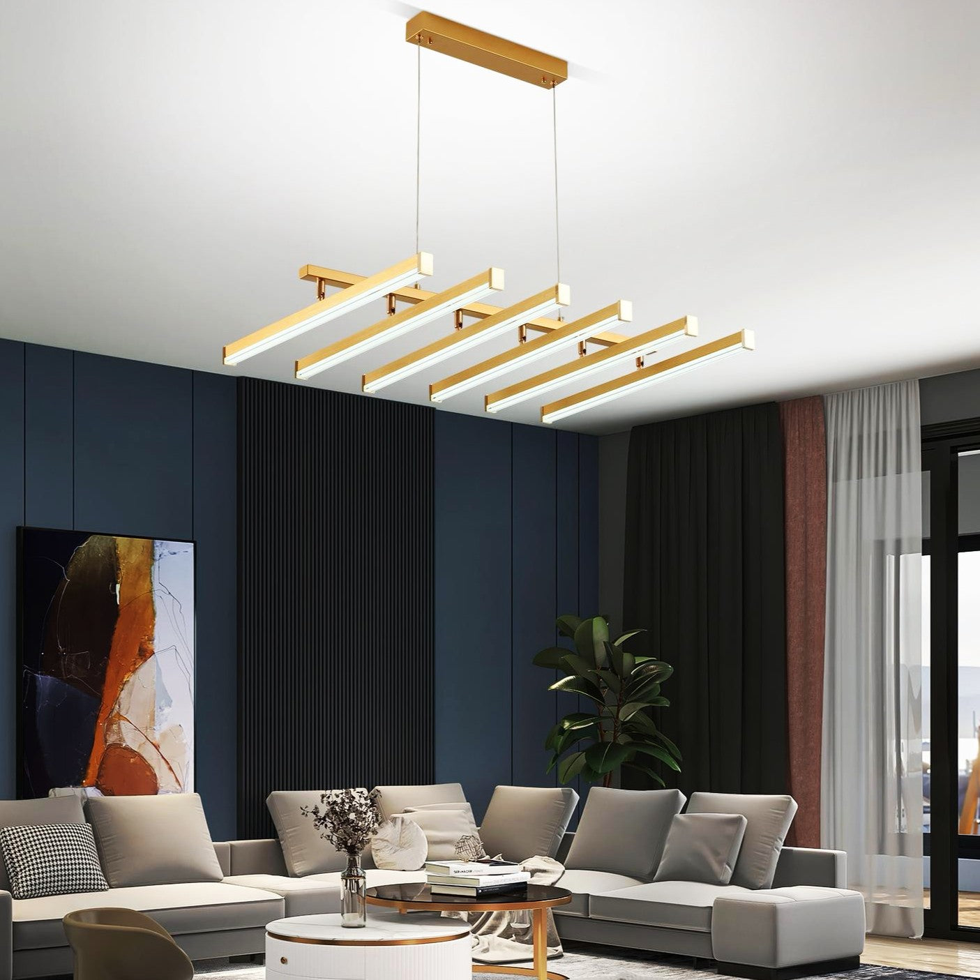 Lustra LED Suspendata 6 Linii Reglabile Gold Echivalent 800W Telecomanda AURIE / 80CM / SUSPENDATE Lighting Fixtures