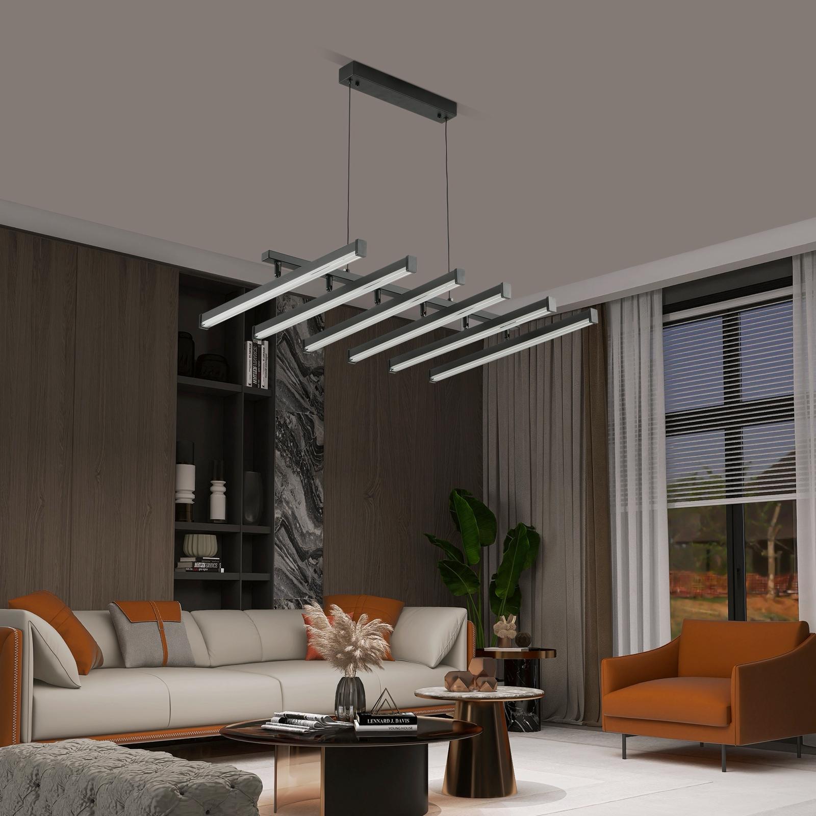 Lustra LED Suspendata 6 Linii Reglabile Black Echivalent 800W Telecomanda NEAGRA / 80CM / SUSPENDATE Lighting Fixtures