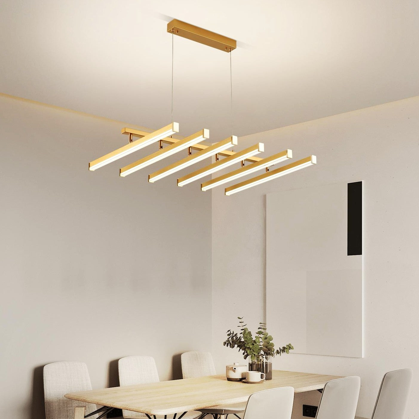 Lustra LED Suspendata 6 Linii Reglabile Gold Echivalent 800W Telecomanda AURIE / 80CM / SUSPENDATE Lighting Fixtures