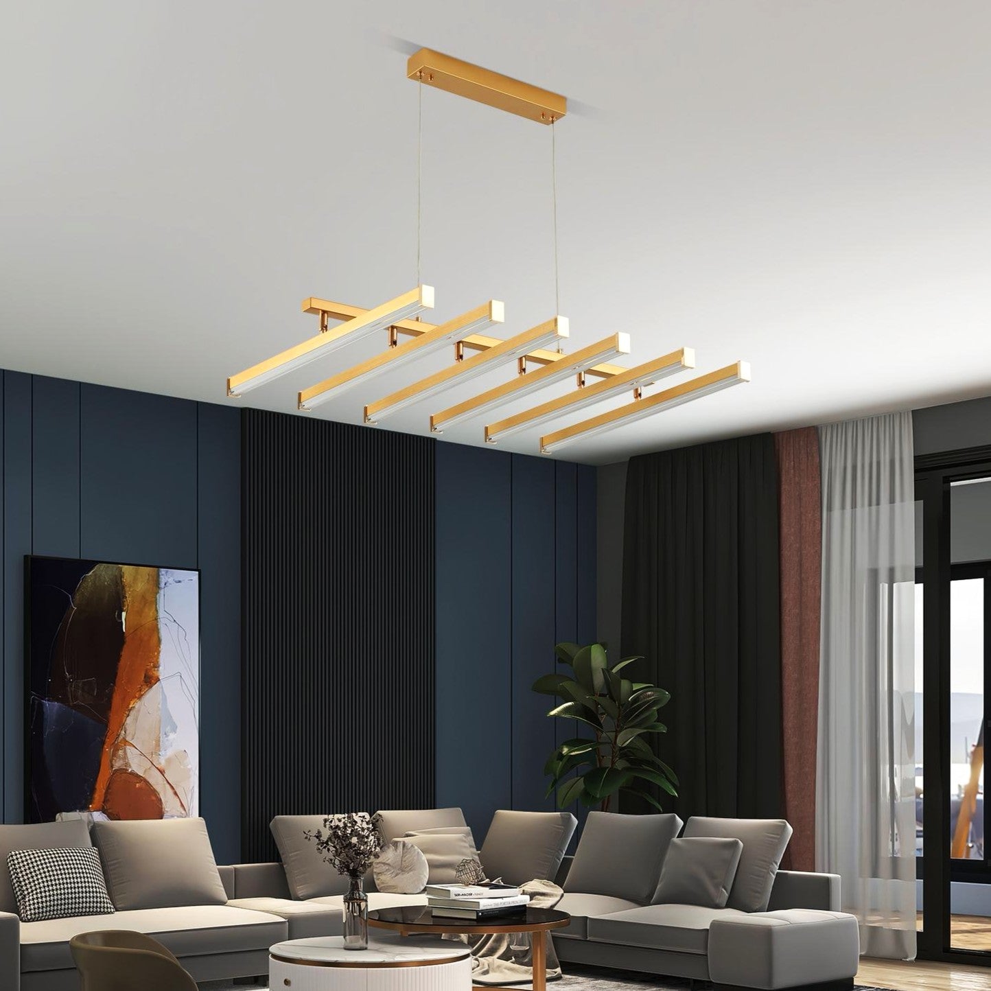 Lustra LED Suspendata 6 Linii Reglabile Gold Echivalent 800W Telecomanda AURIE / 80CM / SUSPENDATE Lighting Fixtures