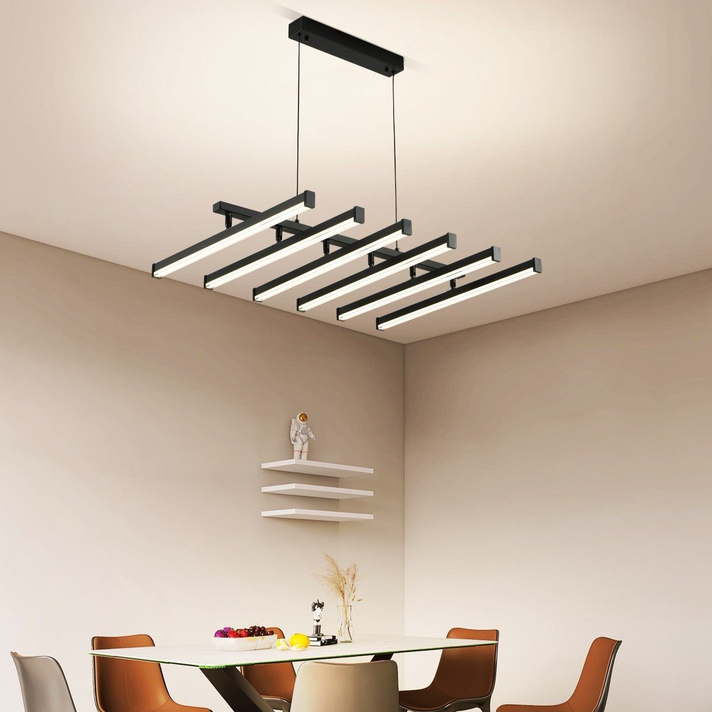 Lustra LED Suspendata 6 Linii Reglabile Black Echivalent 800W Telecomanda NEAGRA / 80CM / SUSPENDATE Lighting Fixtures