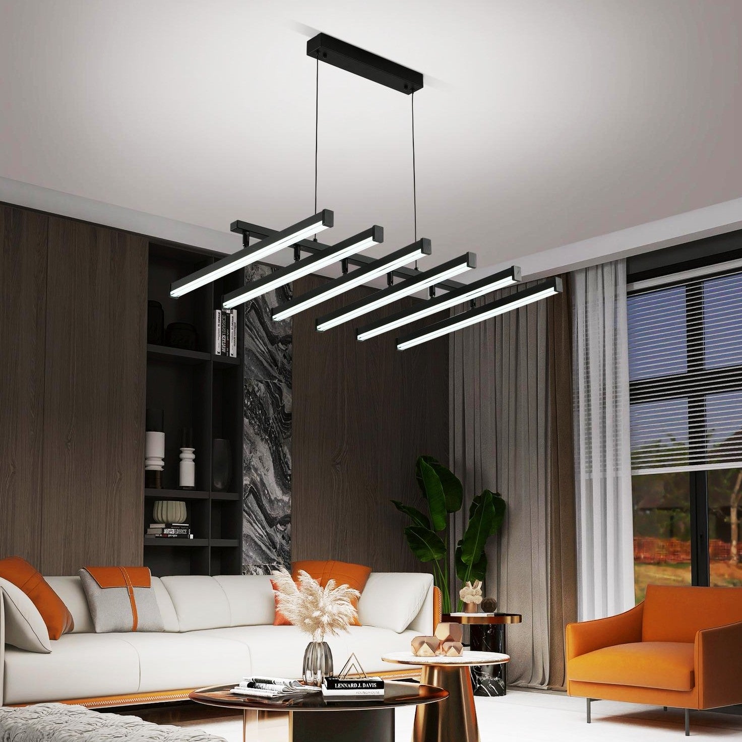 Lustra LED Suspendata 6 Linii Reglabile Black Echivalent 800W Telecomanda NEAGRA / 80CM / SUSPENDATE Lighting Fixtures
