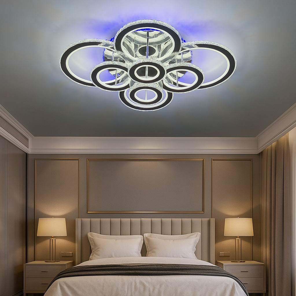 Lustra LED 434W 4 + 4 CIRCLE Cristal Super Gigant RGB Echivalent 1200W CHROME / CRISTAL Chandeliers Crystal