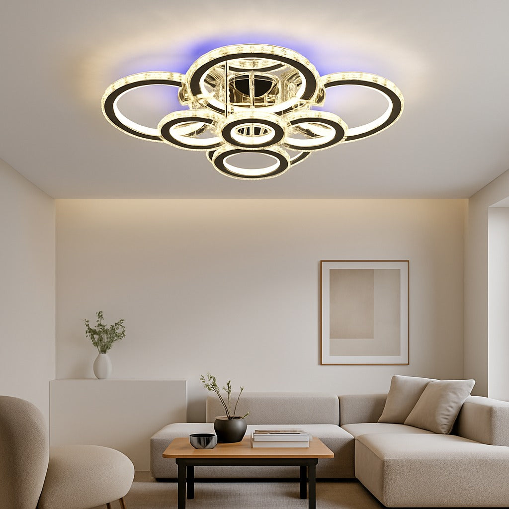 Lustra LED 434W 4 + 4 CIRCLE Cristal Super Gigant RGB Echivalent 1200W CHROME / CRISTAL Chandeliers Crystal