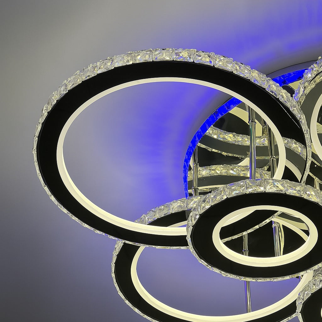 Lustra LED 434W 4 + 4 CIRCLE Cristal Super Gigant RGB Echivalent 1200W CHROME / CRISTAL Chandeliers Crystal