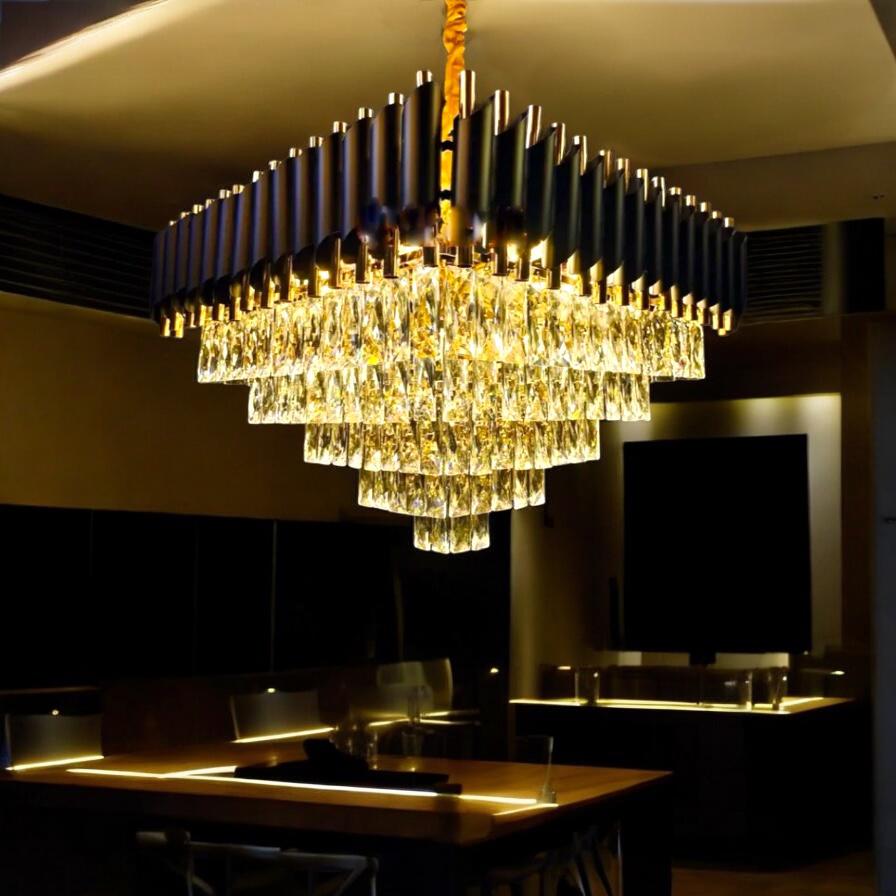 Candelabru Cristal Black Panther Square 600mm NEGRU + AURIU / 60CM / CRISTAL Chandeliers Crystal