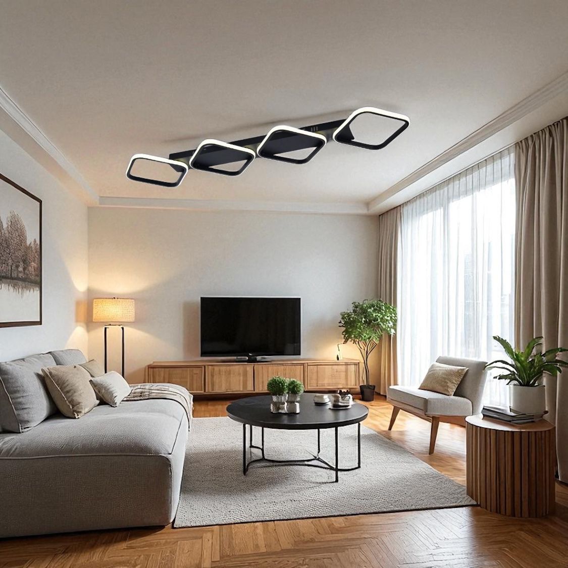 Lustra LED Maxi Lumara Black Echivalent 400W Telecomanda NEAGRA / SQUARE DESIGN / 112CM Lighting Fixtures