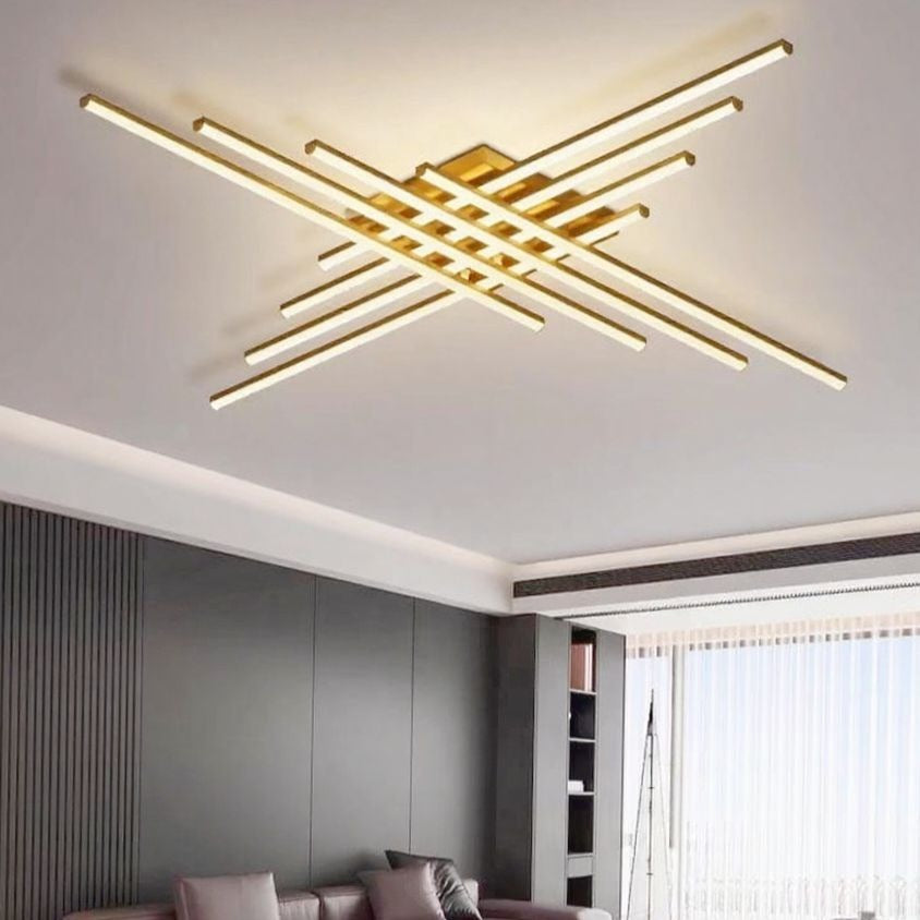 Lustra LED 8 Modern LINES Gold Echivalent 1000W Telecomanda AURIE / 120CM / MINIMALIST DESIGN Lighting Fixtures