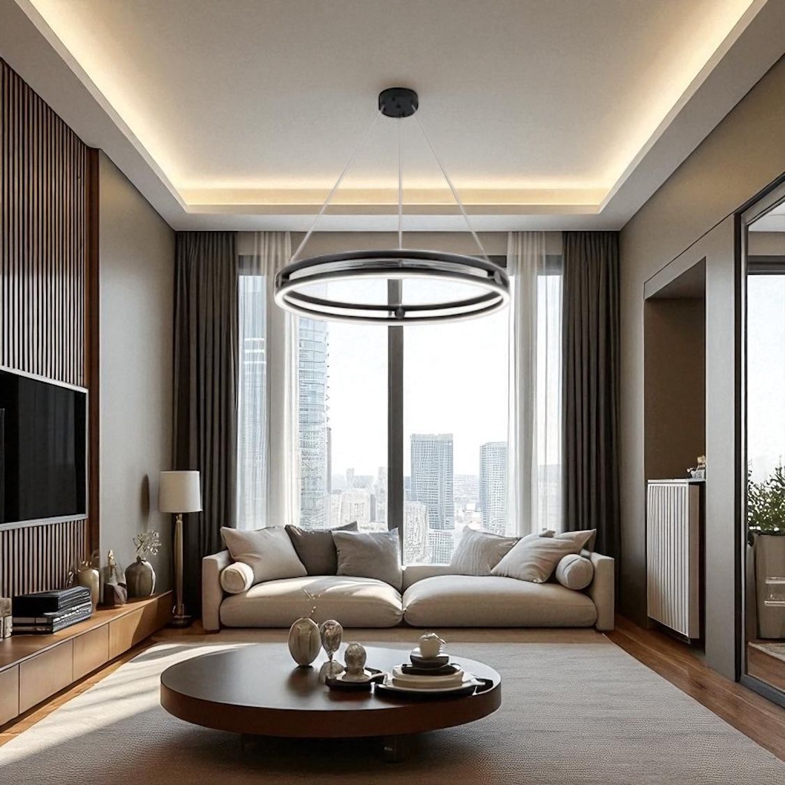 Lustra LED Mini Ring Neagra Suspendata Echivalent 400W Telecomanda NEAGRA / SUSPENDATE / 40CM Lighting Fixtures