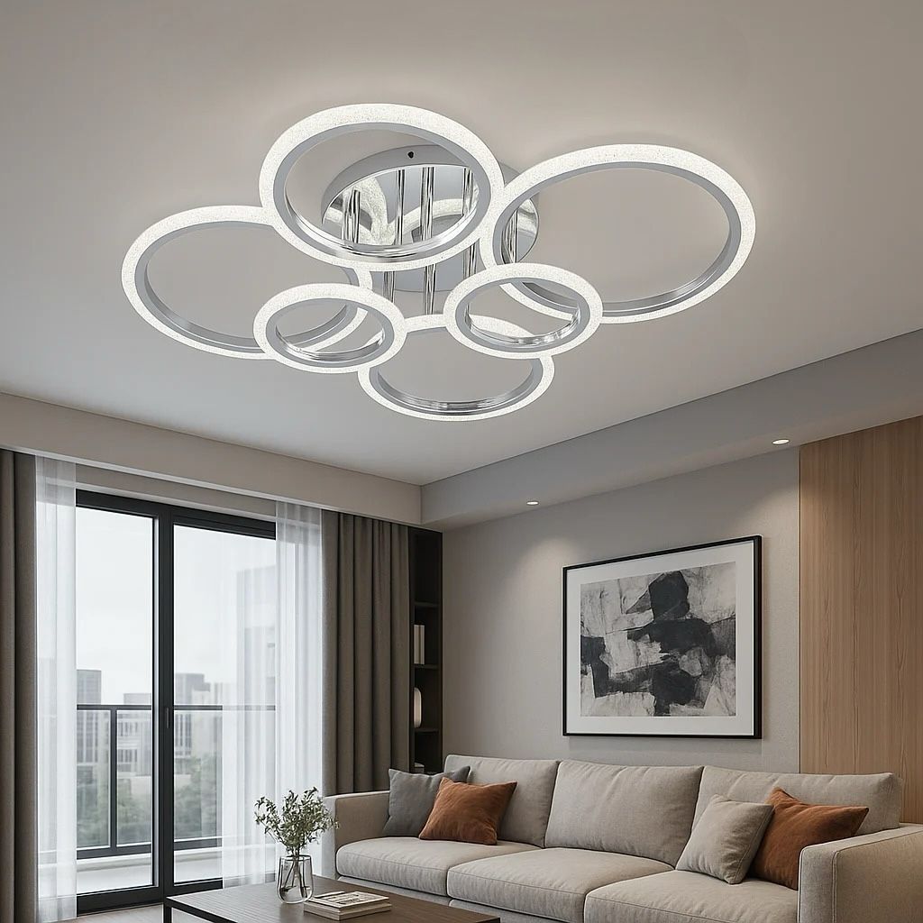 Lustra LED Maxi Brevia Silver 4 + 2 Circle Echivalent 800W ARGINTIE / CIRCLE DESIGN Lighting Fixtures