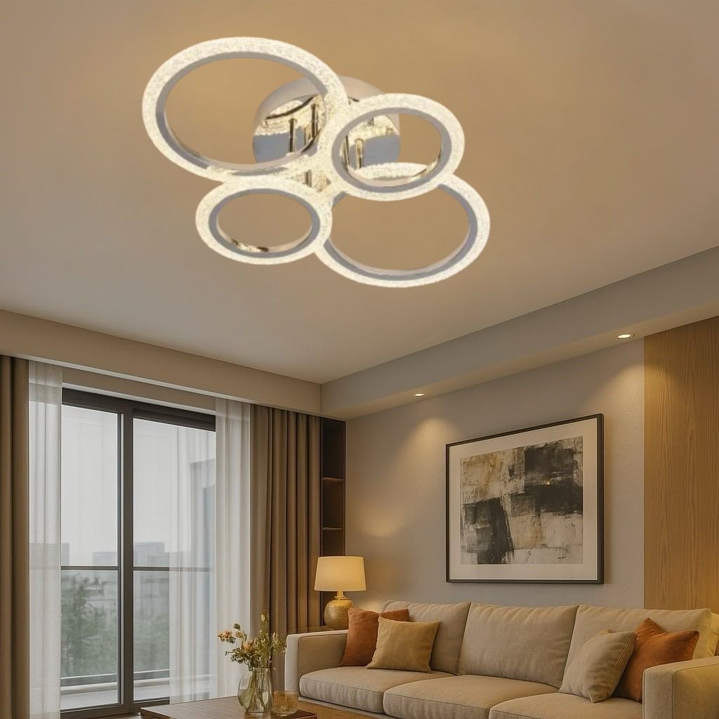 Lustra LED Mini Brevia Silver 2 + 2 Circle Echivalent 400W Telecomanda ARGINTIE / CIRCLE DESIGN Lighting Fixtures