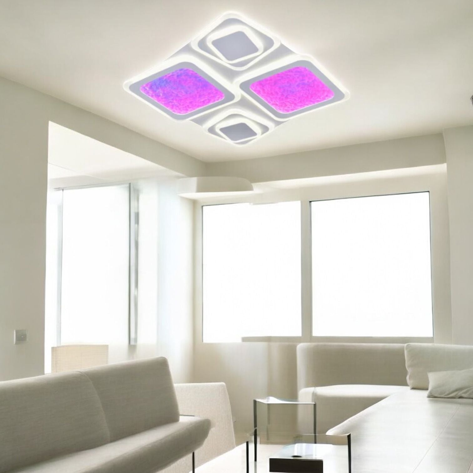 Lustra LED RGB SIERA 4 Squares 3 Functii Echivalent 630W Telecomanda ALBA / RGB / 50CM Lighting Fixtures