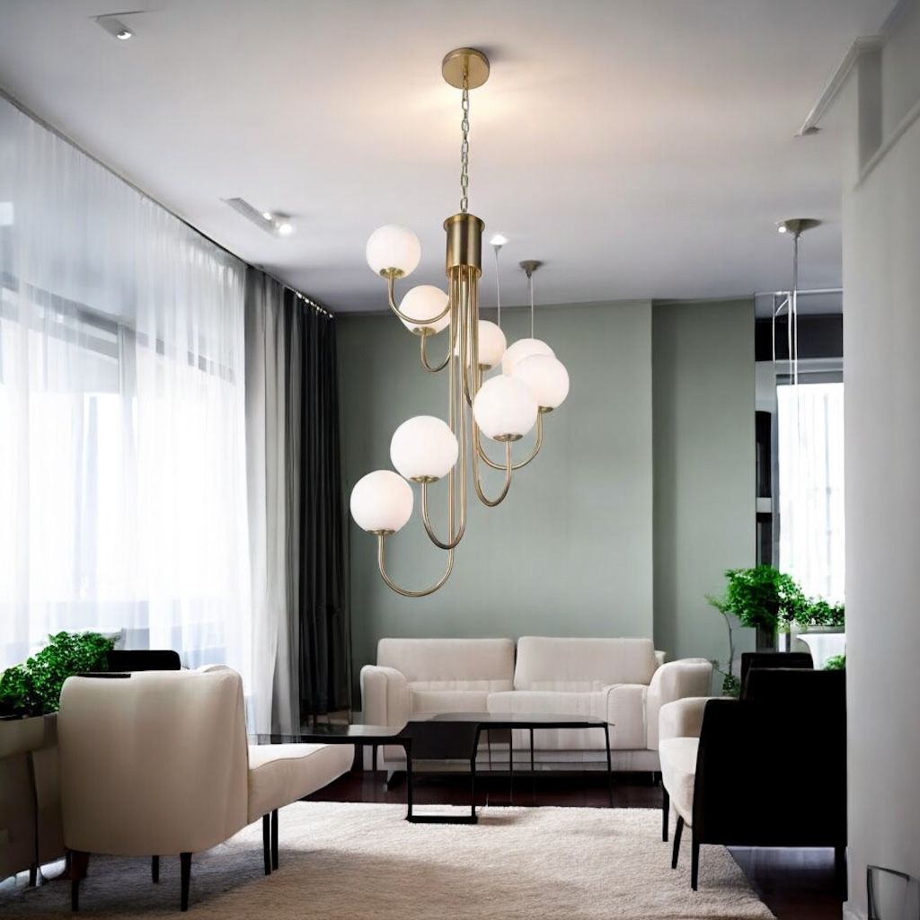 Lustra Suspendata FUBRI Gold Abajur Mat AURIE / ABAJUR / 8 Chandeliers