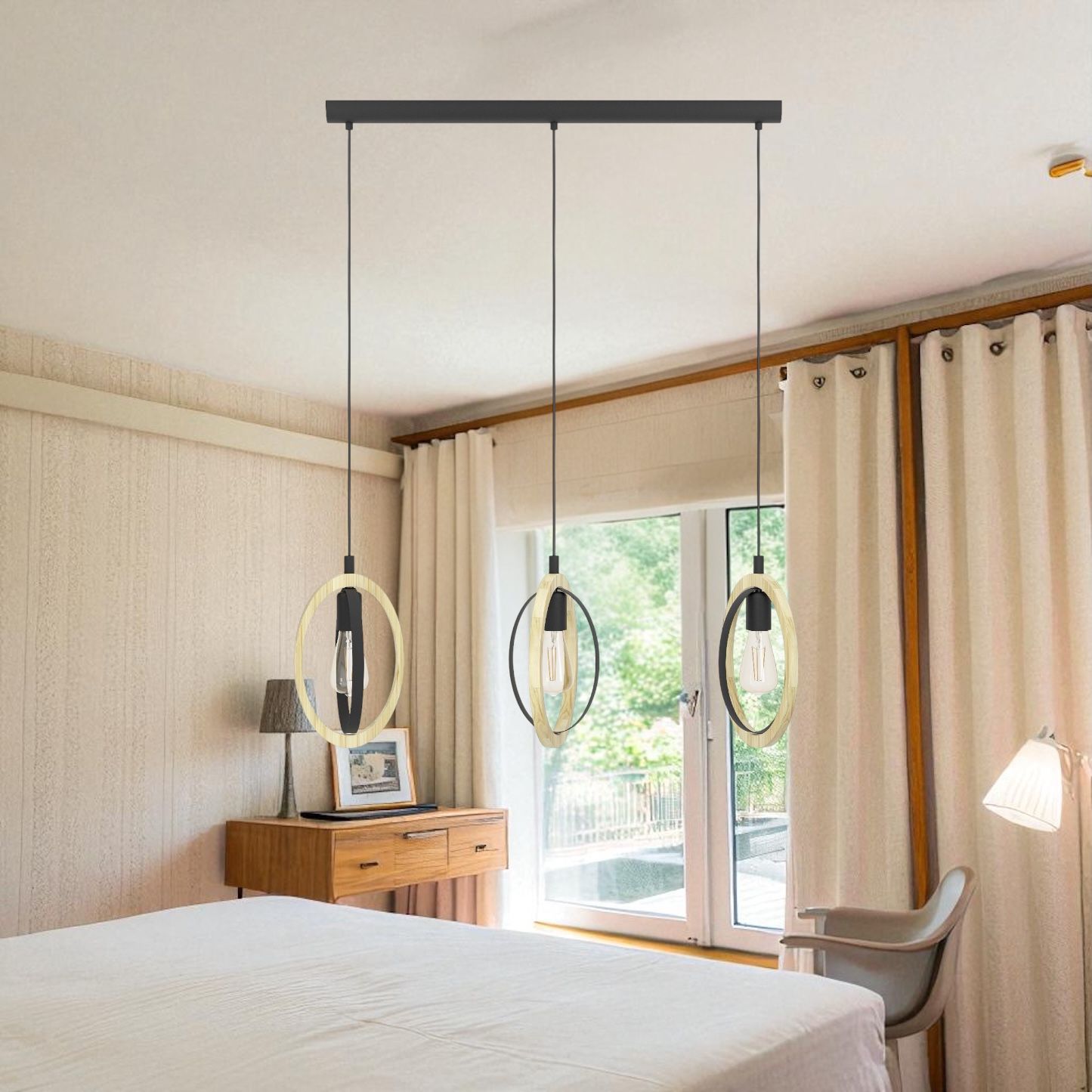 Lustra Suspendata BASILDON Nature Black 110CM NEAGRA / VINTAGE SI RETRO DESIGN / 110CM Chandeliers