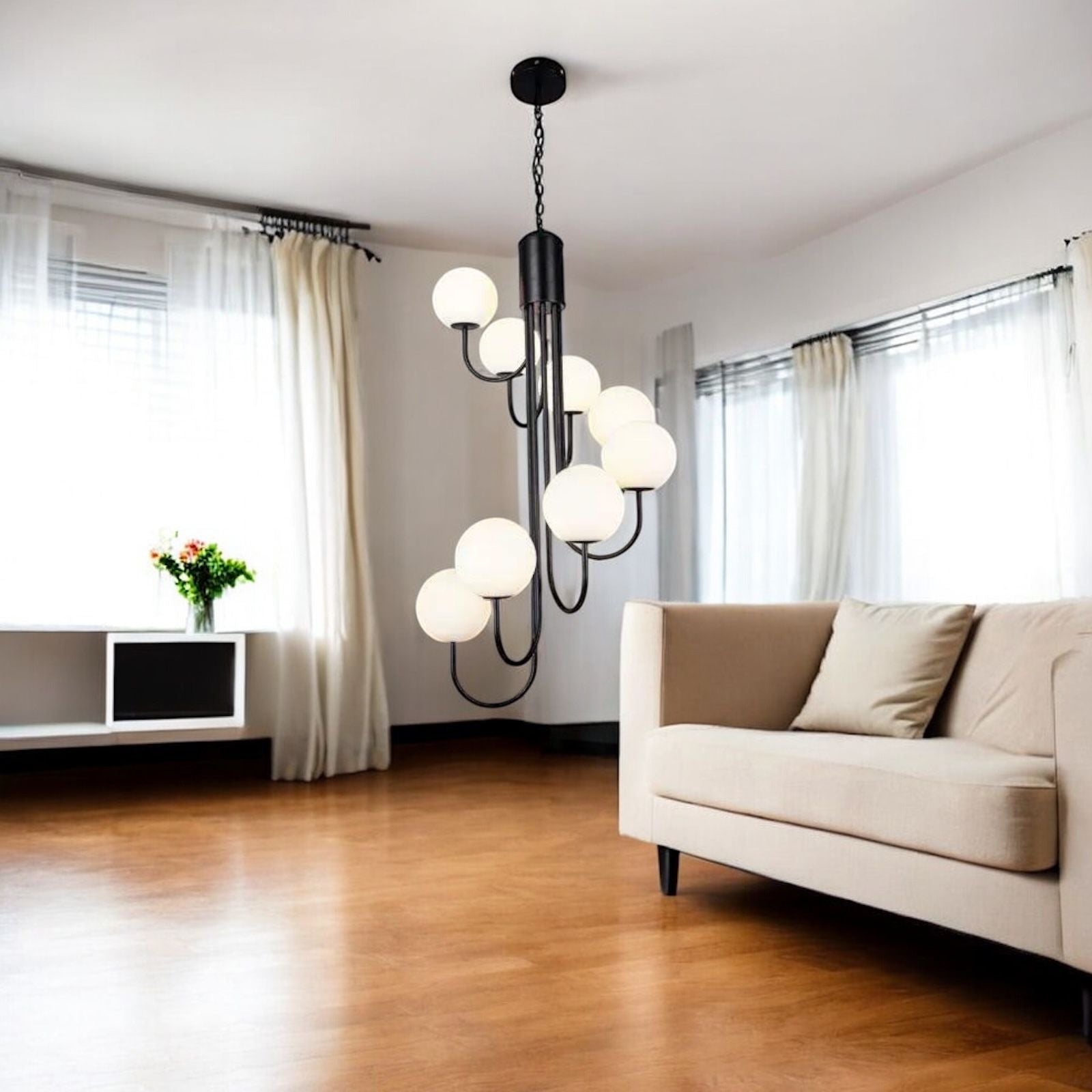 Lustra Suspendata FUBRI Black Abajur Mat NEAGRA / ABAJUR / 8 Chandeliers