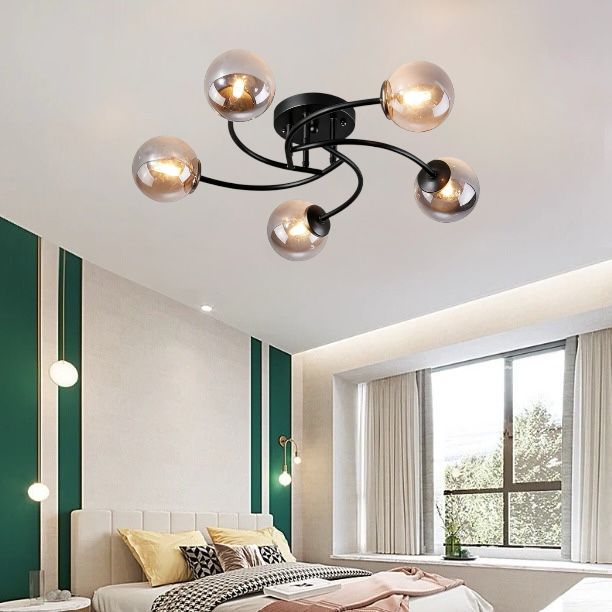 Lustra Abajur Fumuriu RIEVA 5xE27 Black NEAGRA / ABAJUR Chandeliers