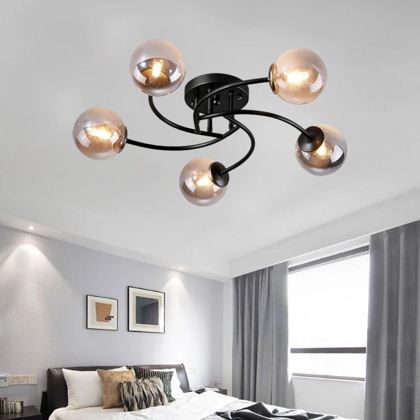 Lustra Abajur Fumuriu RIEVA 5xE27 Black NEAGRA / ABAJUR Chandeliers