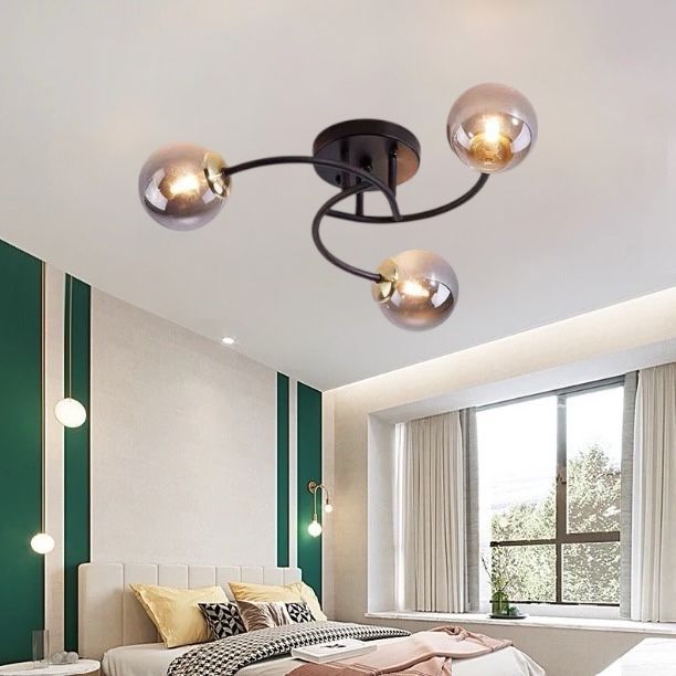 Lustra Abajur Fumuriu RIEVA 3xE27 Black NEAGRA / ABAJUR Chandeliers